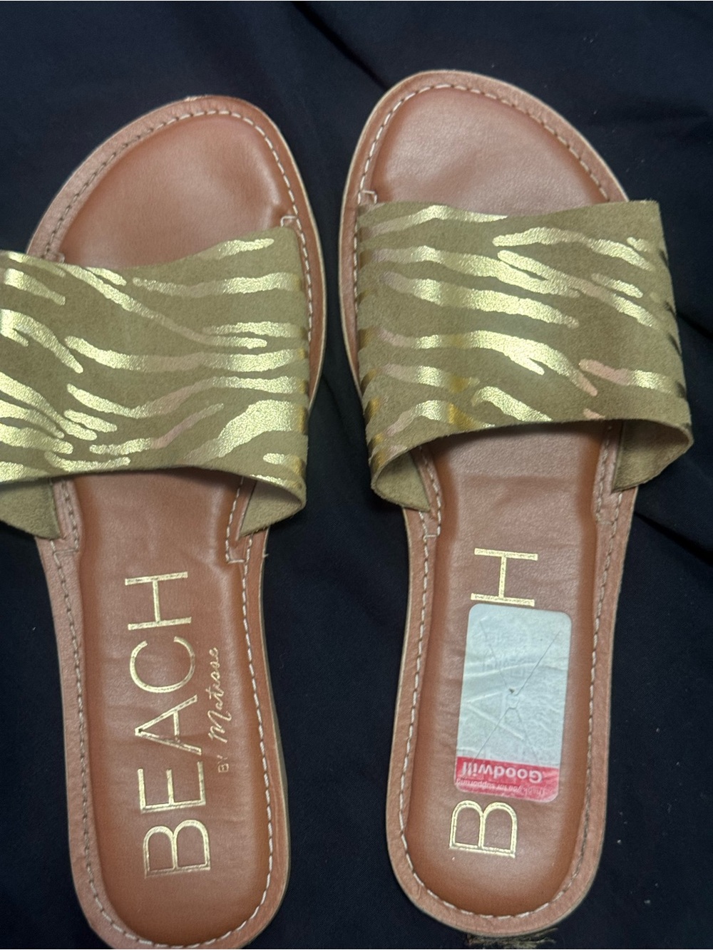 Gold Zebra-Print Slide Sandals